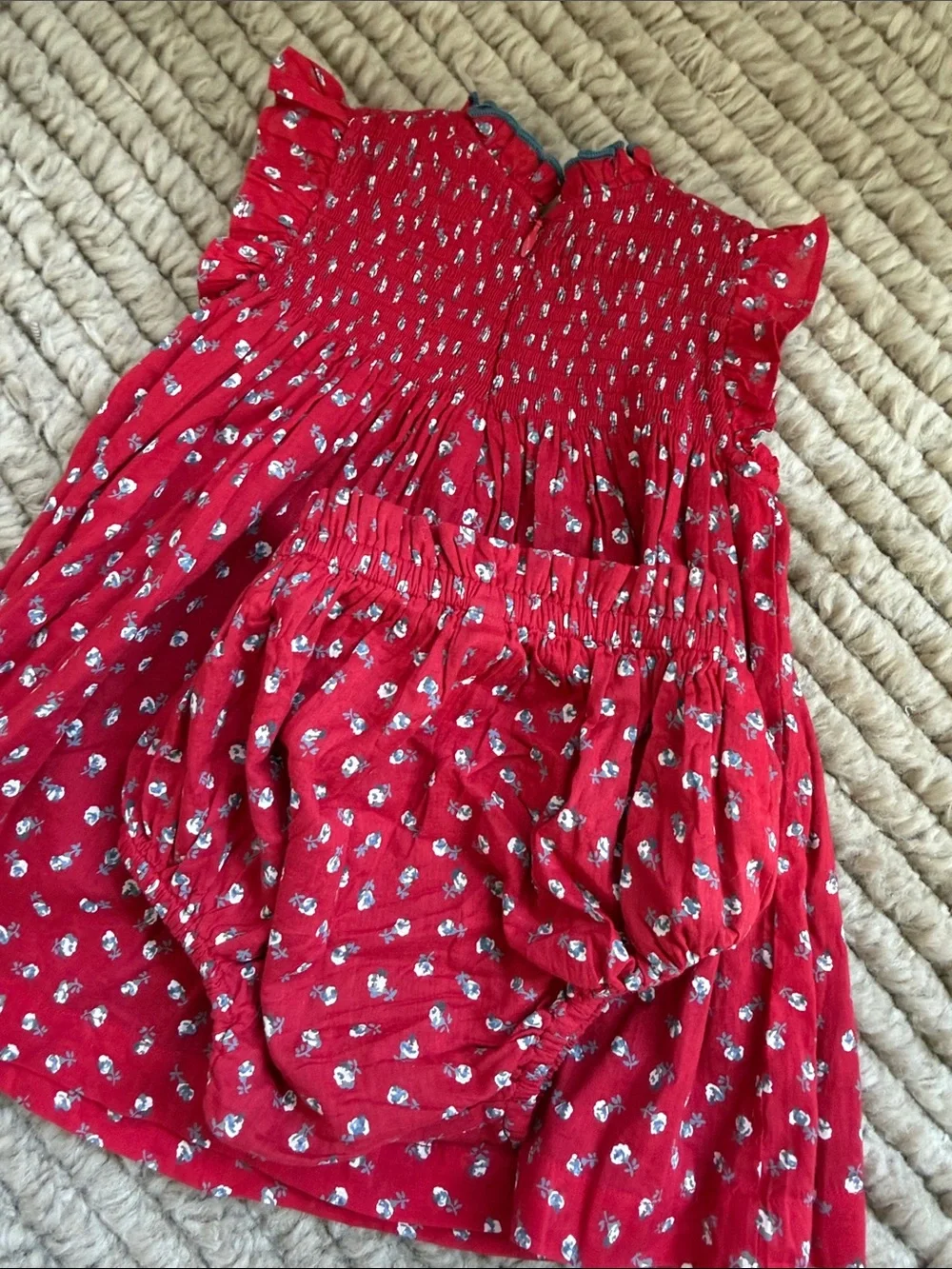 Pink Chicken Red Floral Smocked Dress with Bloomers